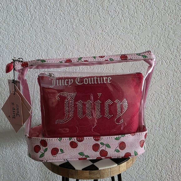 Juicy Couture Handbags - NWT Juicy Couture Pink Cherry Cosmetic Bag Set